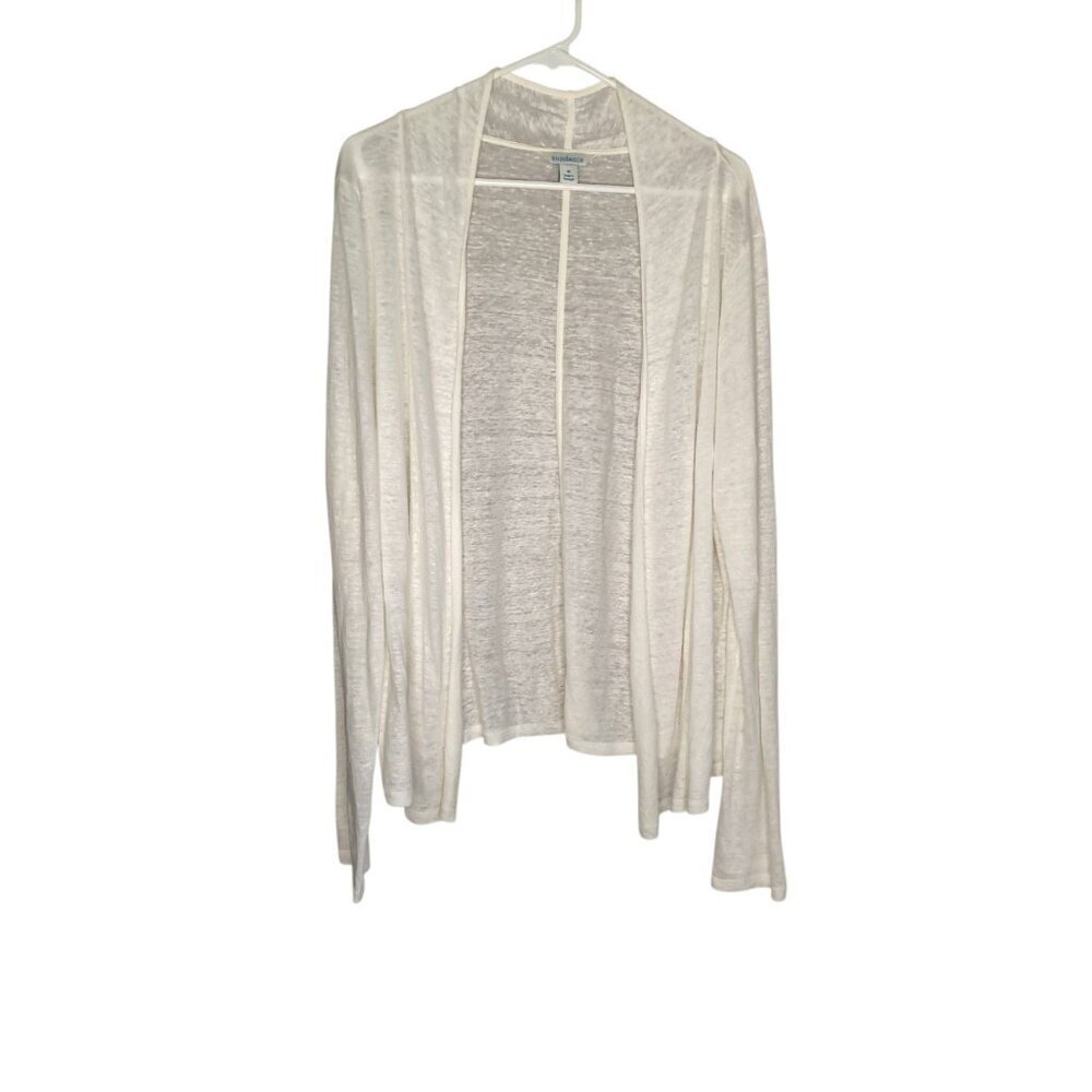 Sundance Womens Size M White Linen Open Front Long Sleeve Knit Cardigan Spring
